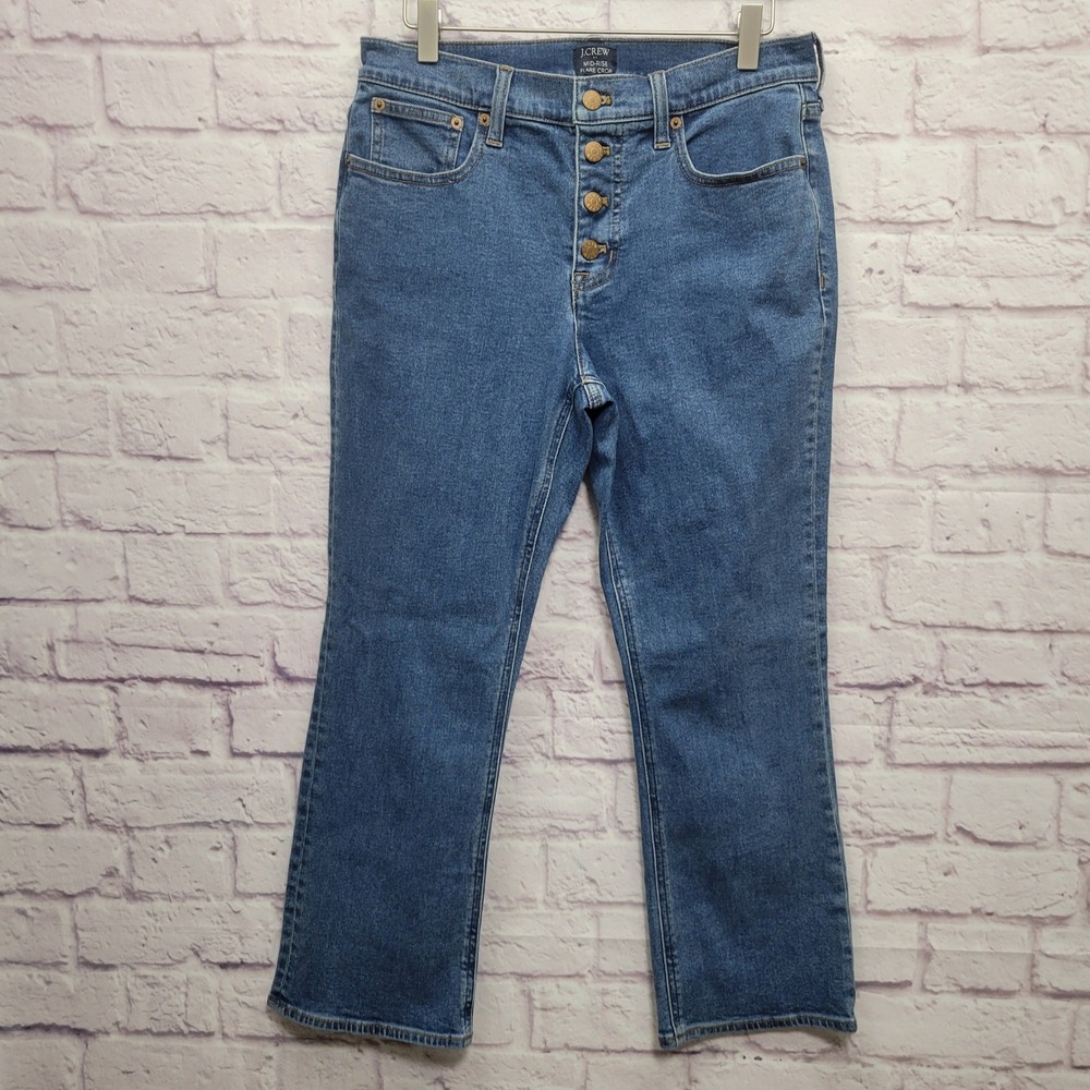 J Crew Mid Rise‎ Flare Crop Jeans Size 28 (Actual 31x26) Button Fly Stretch